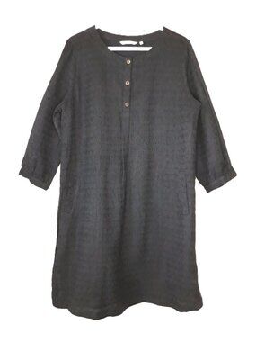Soft Surroundings Linen Blend Midi Dress Black Large Lagenlook Resortwear Chic
